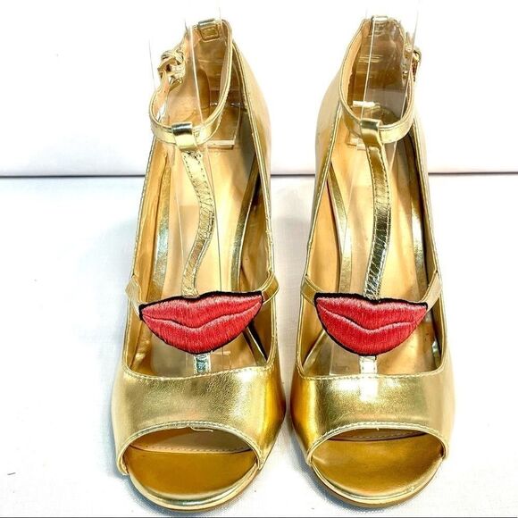 GOLD KISSES 4” HEEL OPEN TOE ANKLE STRAP SIZE 5.5 - Picture 1 of 7